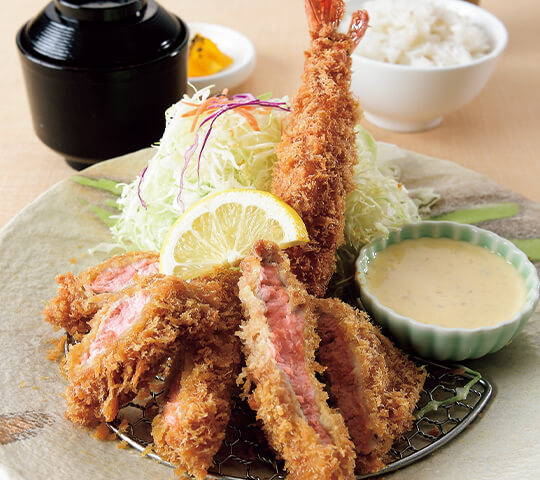 牛かつと大海老フライセット