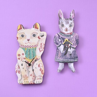 【日常の動物モチーフ】ナタリーレテ ダイカットクロック（BLANCHE・Lucky cat）