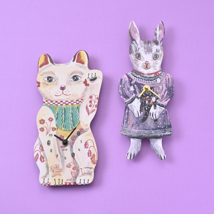 【日常の動物モチーフ】ナタリーレテ ダイカットクロック（BLANCHE・Lucky cat）